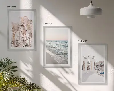 Wanddecoratie set met schilderijen met planten, zeegolven, uitzicht en huizen