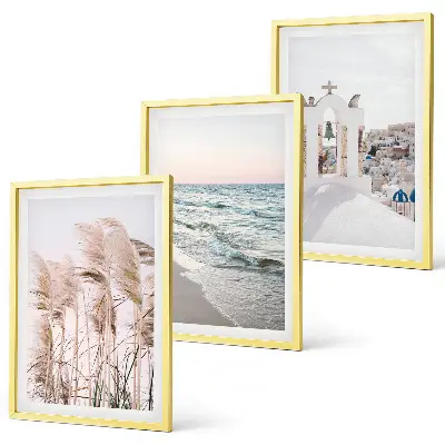 Wanddecoratie set met schilderijen met planten, zeegolven, uitzicht en huizen