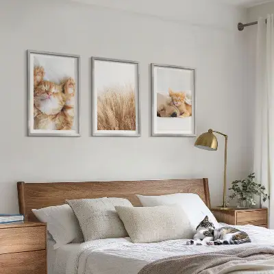 Wanddecoratieset schilderijen met schattige katten en honden in boho stijl