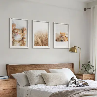 Wanddecoratieset schilderijen met schattige katten en honden in boho stijl