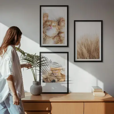 Wanddecoratieset schilderijen met schattige katten en honden in boho stijl