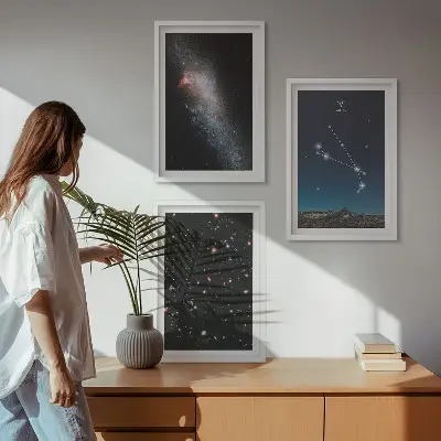 Wanddecoratie set schilderijen met kosmische sterrenstelsels