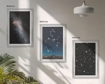 Wanddecoratie set schilderijen met afbeeldingen van melkwegen, sterrenbeelden en het sterrenbeeld Boogschutter
