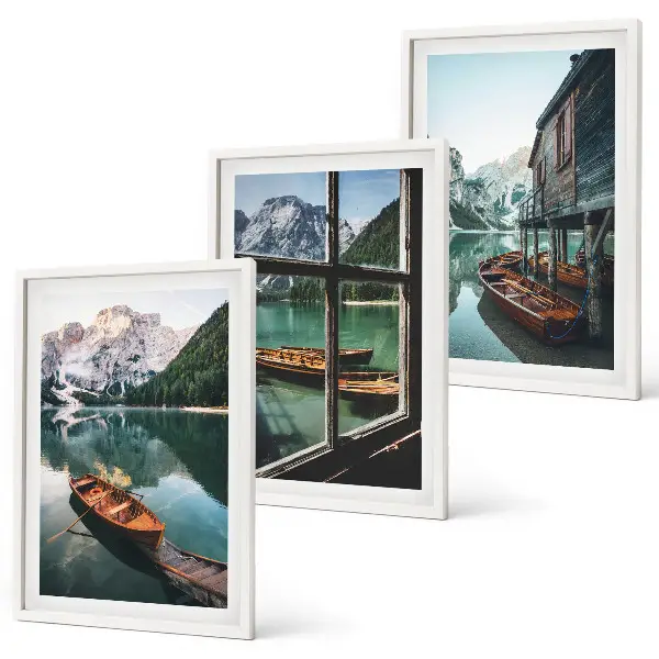 Wanddecoratie set schilderijen Boothuis aan het bergmeer