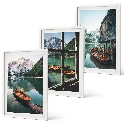 Wanddecoratie set schilderijen Boothuis aan het bergmeer