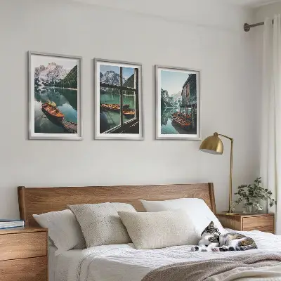 Wanddecoratie set schilderijen Boothuis aan het bergmeer