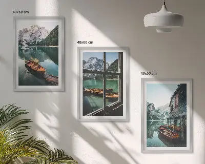 Wanddecoratie set schilderijen Boothuis aan het bergmeer
