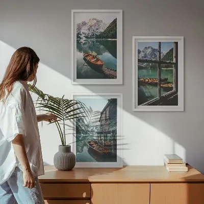 Wanddecoratie set schilderijen Boothuis aan het bergmeer