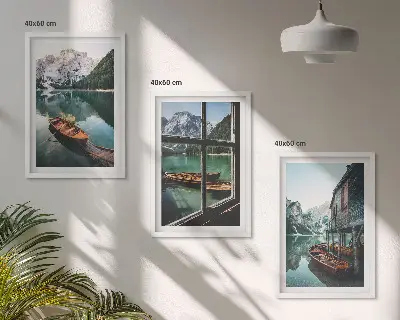 Wanddecoratie set schilderijen Boothuis aan het bergmeer