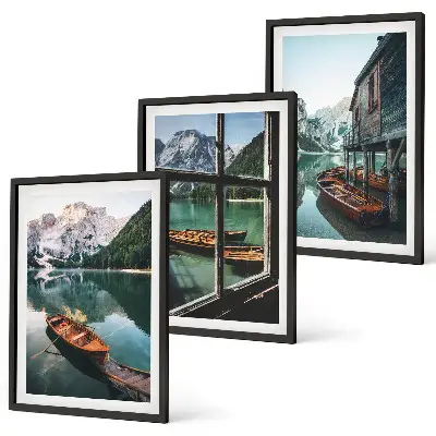 Wanddecoratie set schilderijen Boothuis aan het bergmeer