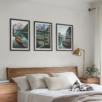 Wanddecoratie set schilderijen Boothuis aan het bergmeer
