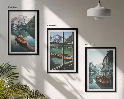 Wanddecoratie set schilderijen Boothuis aan het bergmeer