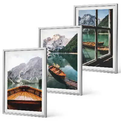 Fotowand bergmeer met boten en raamdecoratie