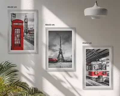 Wanddecoratie set met schilderijen met iconen van Londen en Parijs