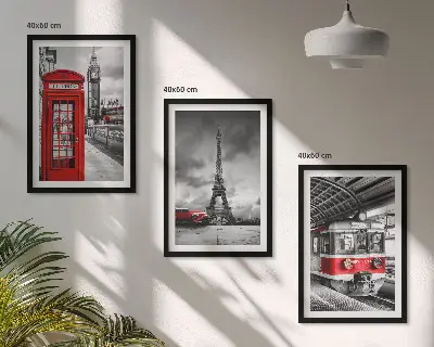 Wanddecoratie set met schilderijen met iconen van Londen en Parijs