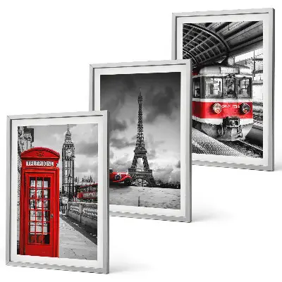 Wanddecoratie set met schilderijen met iconen van Londen en Parijs