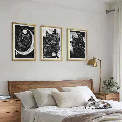 Fotowand Zwarte katten, maan en ruimte