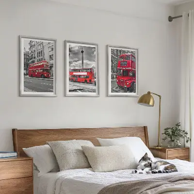 Wanddecoratie set schilderijen met rode bussen uit Londen