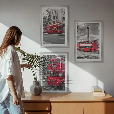 Wanddecoratie set schilderijen met rode bussen uit Londen