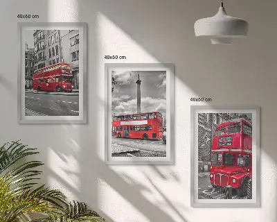Wanddecoratie set schilderijen met rode bussen uit Londen