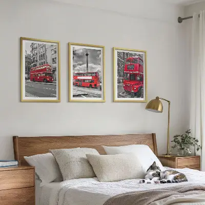 Wanddecoratie set schilderijen met rode bussen uit Londen