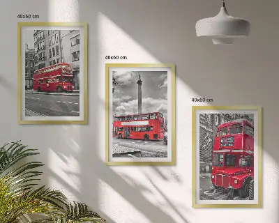 Wanddecoratie set schilderijen met rode bussen uit Londen