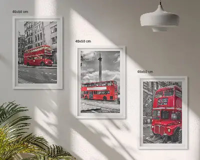 Wanddecoratie set schilderijen met rode bussen uit Londen