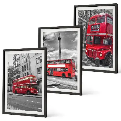 Wanddecoratie set schilderijen met rode bussen uit Londen