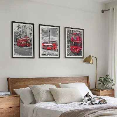 Wanddecoratie set schilderijen met rode bussen uit Londen