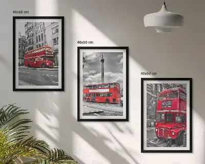 Wanddecoratie set schilderijen met rode bussen uit Londen