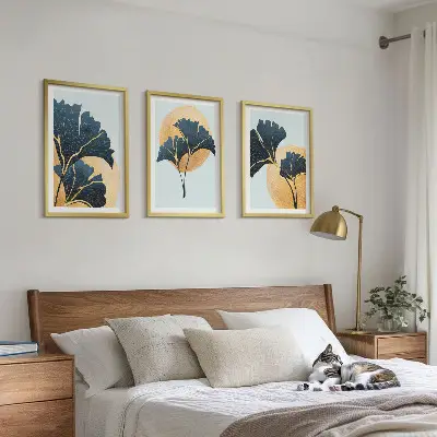 Fotowand ginkgobladeren met een lichte achtergrond