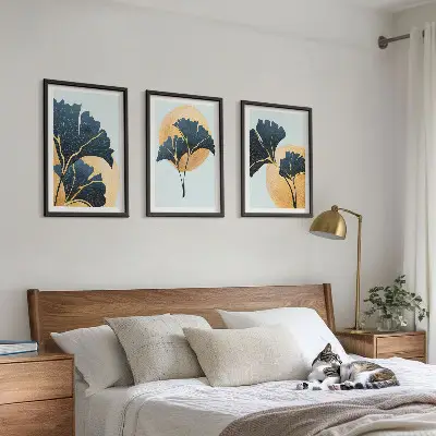 Fotowand ginkgobladeren met een lichte achtergrond