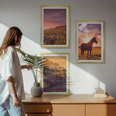 Wanddecoratie set schilderijen Berglandschap met een paard