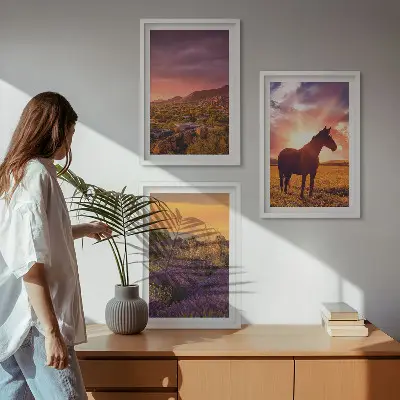 Wanddecoratie set schilderijen Berglandschap met een paard