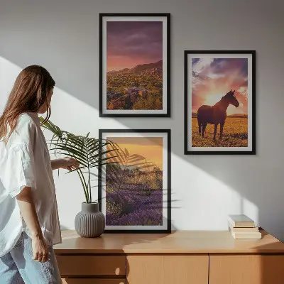 Wanddecoratie set schilderijen Berglandschap met een paard