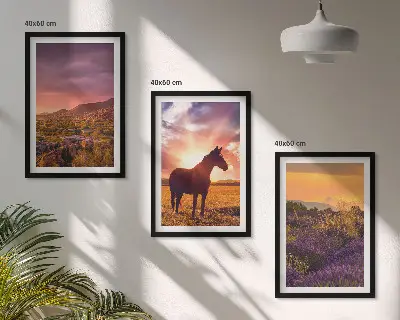 Wanddecoratie set schilderijen Berglandschap met een paard