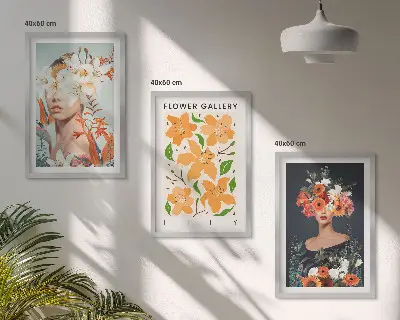 Fotowand met bloemenportretten en boeketten
