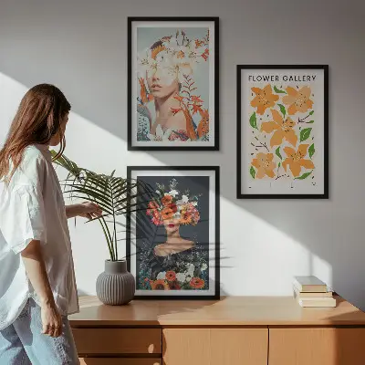 Fotowand met bloemenportretten en boeketten
