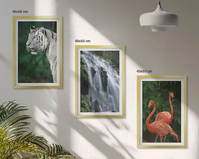 Fotowand met tijger, waterval en flamingo's in de natuur