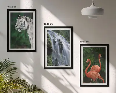 Fotowand met tijger, waterval en flamingo's in de natuur
