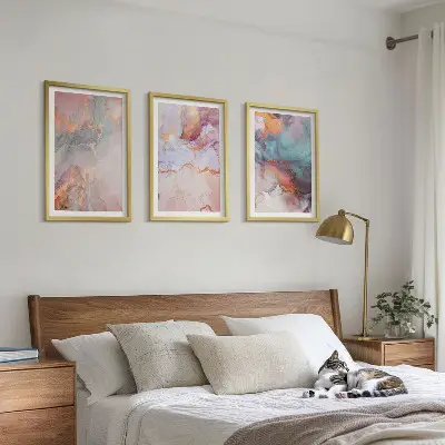 Wanddecoratieset schilderijen met abstracte pastelpatronen