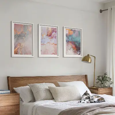 Wanddecoratieset schilderijen met abstracte pastelpatronen