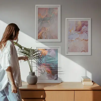 Wanddecoratieset schilderijen met abstracte pastelpatronen