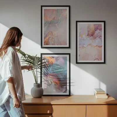 Wanddecoratieset schilderijen met abstracte pastelpatronen