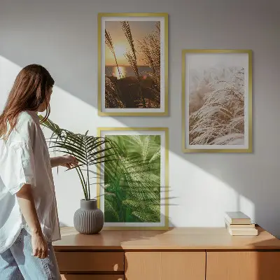 Wanddecoratie set schilderijen kleurrijke natuur met grassen