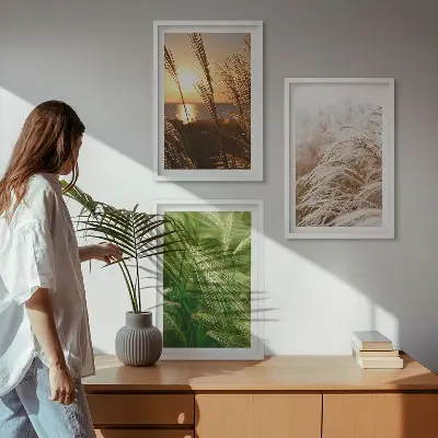 Wanddecoratie set schilderijen kleurrijke natuur met grassen