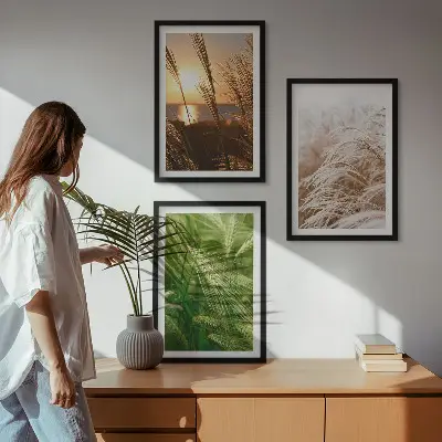 Wanddecoratie set schilderijen kleurrijke natuur met grassen