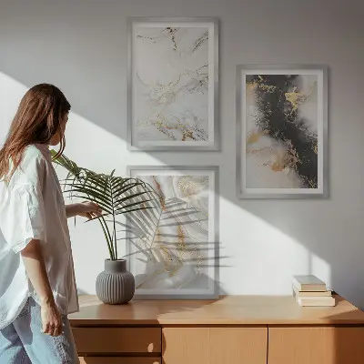 Wanddecoratie set schilderijen Abstracte wit-zwarte patronen