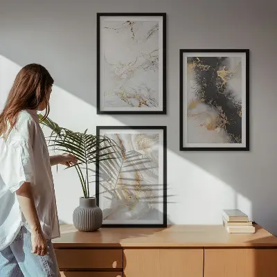 Wanddecoratie set schilderijen Abstracte wit-zwarte patronen