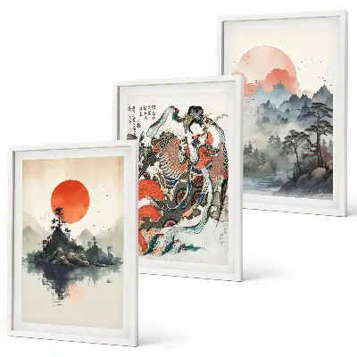 Wanddecoratie set schilderijen Aziatische japandi schilderijen